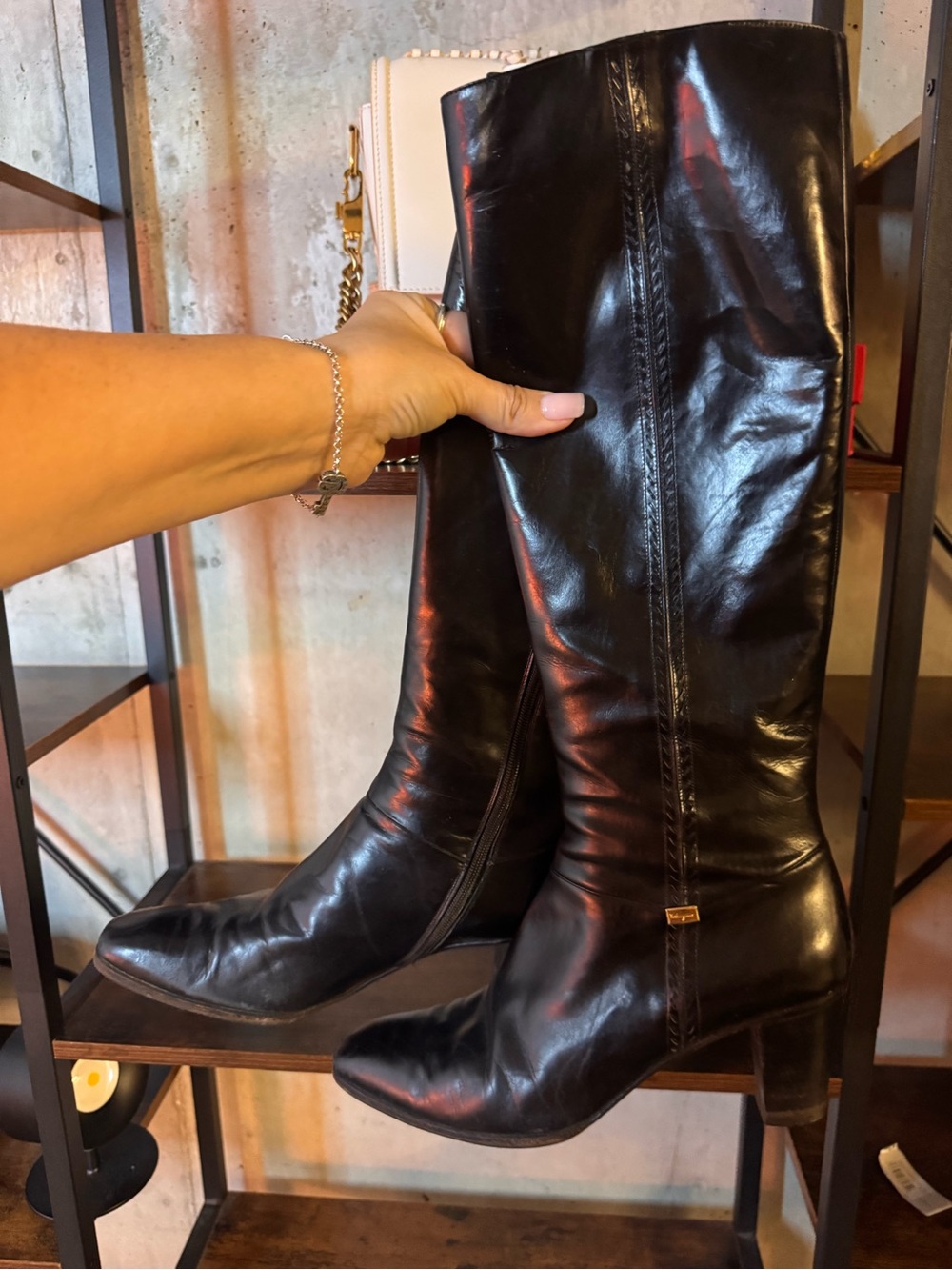 Salvatore Ferragamo Black Leather Knee-High Boots Size 8